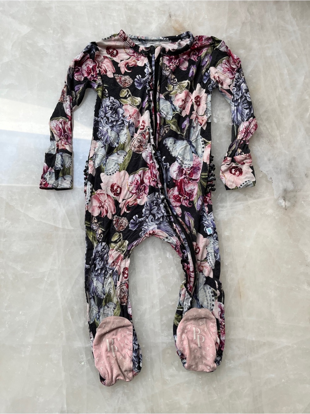 Posh Peanut Floral Footed One-Piece Pajamas - Pink, Black, Purple
